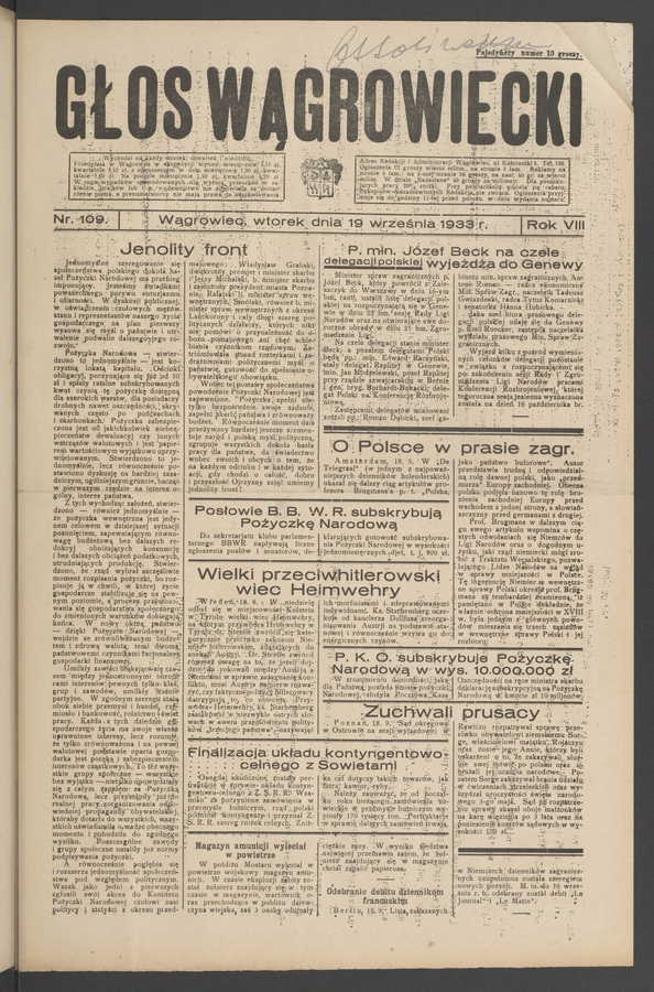 Głos Wągrowiecki. Rok 8, 1933, numer 109
