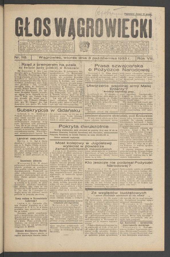 Głos Wągrowiecki. Rok&nbsp;8, 1933, numer&nbsp;115