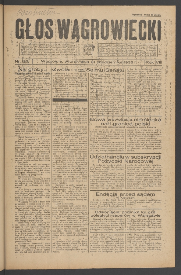 Głos Wągrowiecki. Rok 8, 1933, numer 127