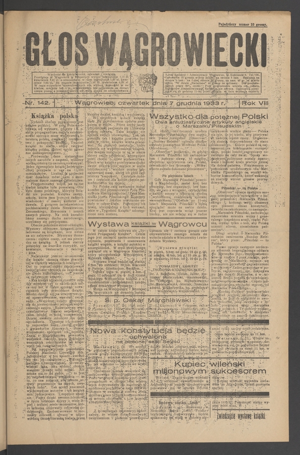 Głos Wągrowiecki. Rok 8, 1933, numer 142