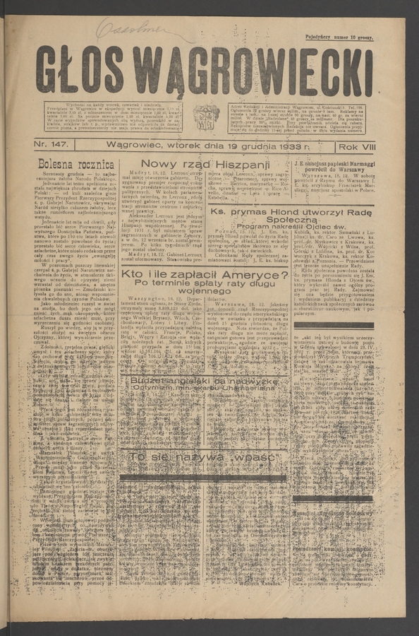 Głos Wągrowiecki. Rok 8, 1933, numer 147