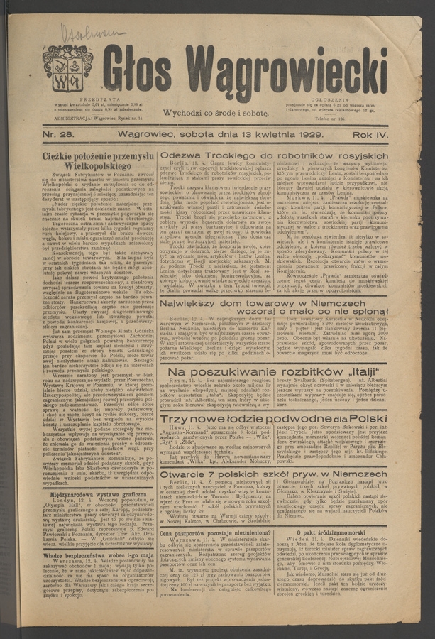 Głos Wągrowiecki. Rok&nbsp;4, 1929, numer&nbsp;28