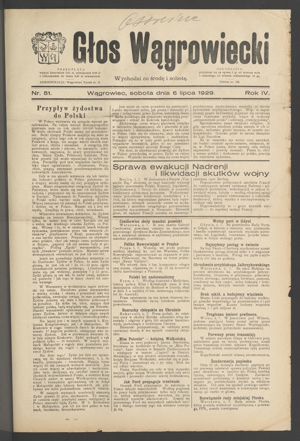 Głos Wągrowiecki. Rok&nbsp;4, 1929, numer&nbsp;51