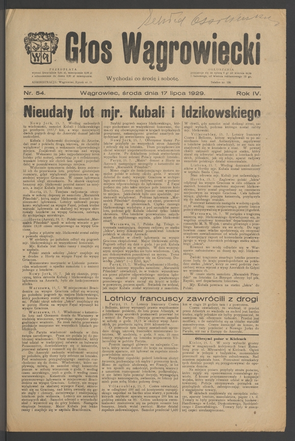 Głos Wągrowiecki. Rok&nbsp;4, 1929, numer&nbsp;54