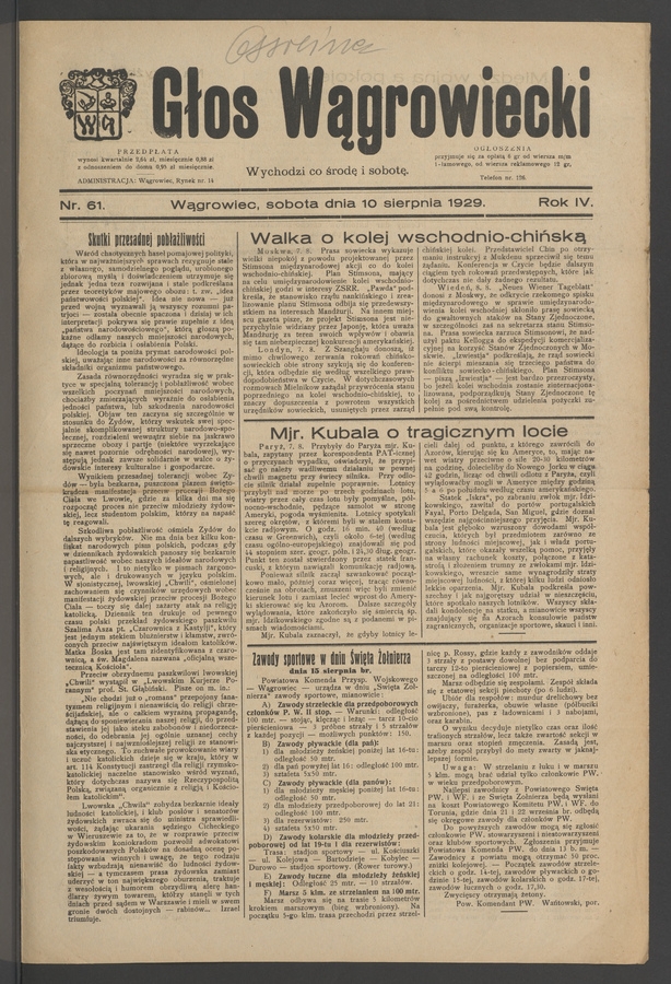 Głos Wągrowiecki. Rok&nbsp;4, 1929, numer&nbsp;61