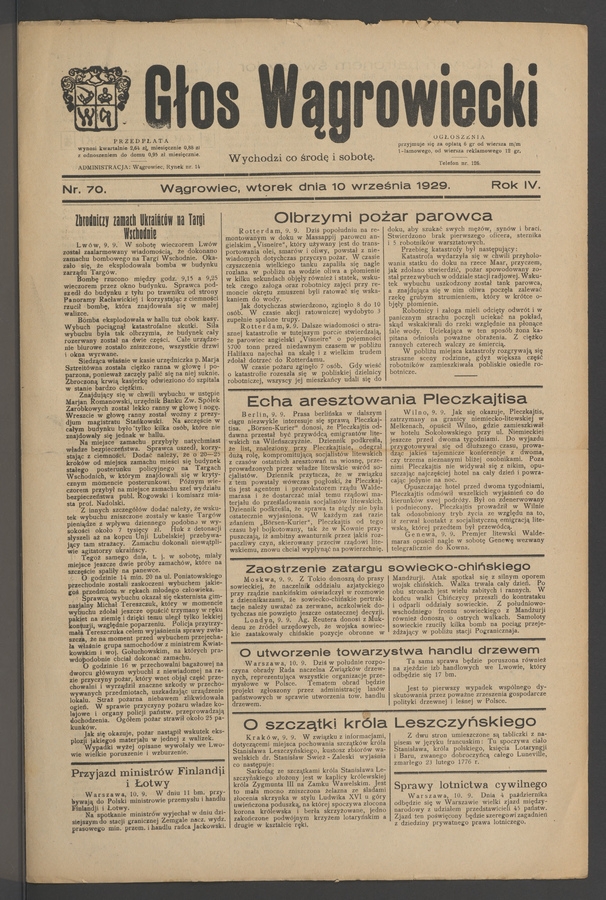 Głos Wągrowiecki. Rok&nbsp;4, 1929, numer&nbsp;70