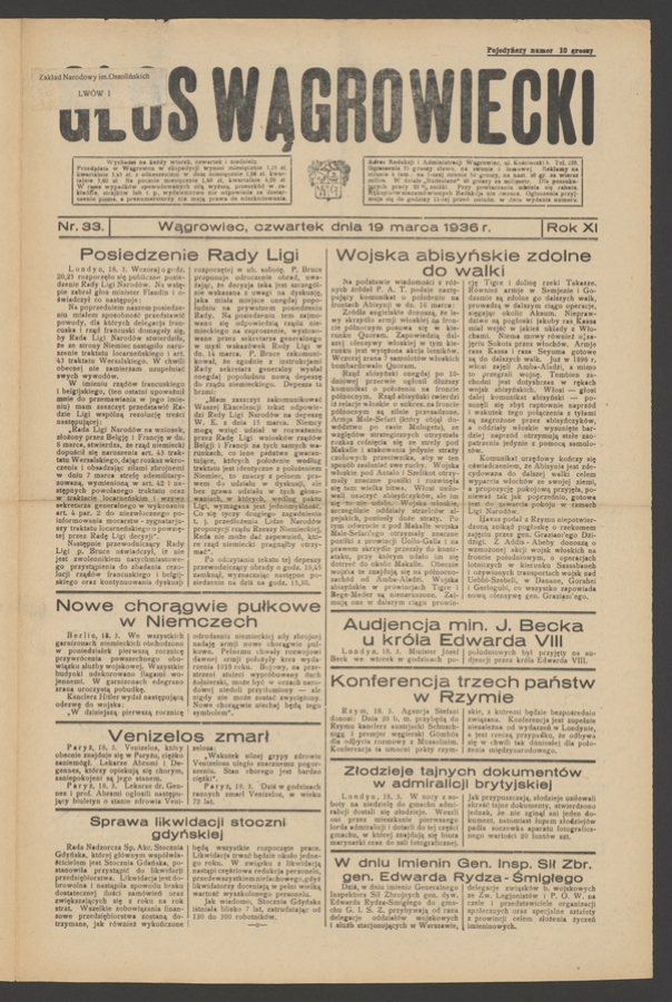 Głos Wągrowiecki. Rok&nbsp;11, 1936, numer&nbsp;33