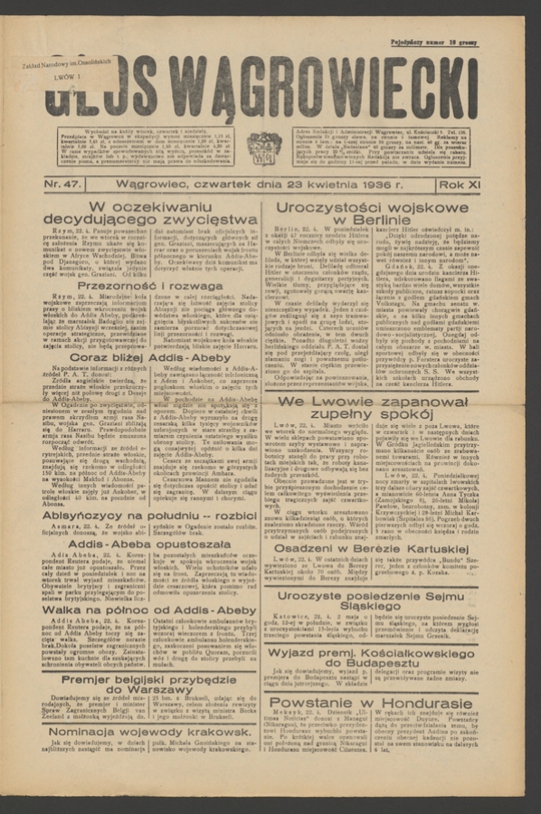 Głos Wągrowiecki. Rok&nbsp;11, 1936, numer&nbsp;47