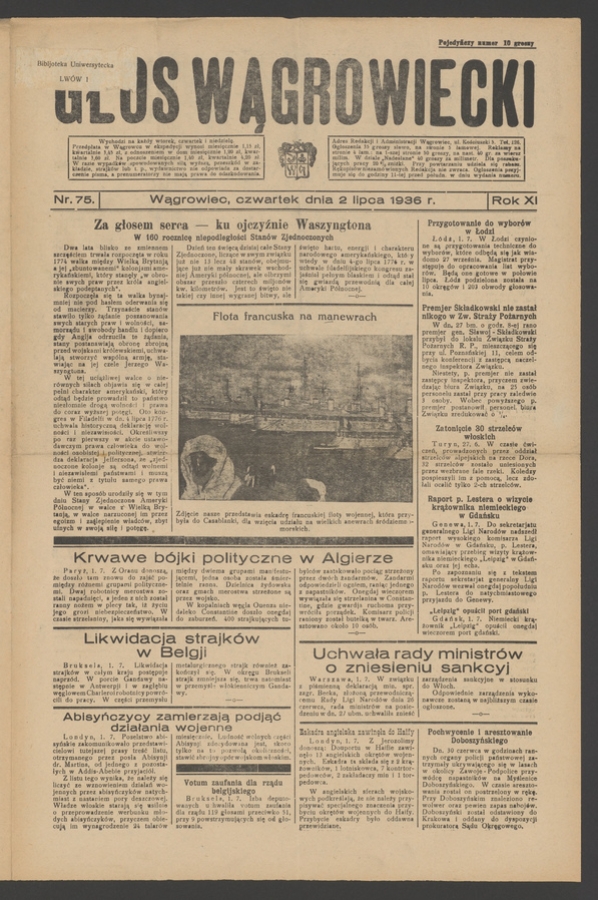 Głos Wągrowiecki. Rok&nbsp;11, 1936, numer&nbsp;75