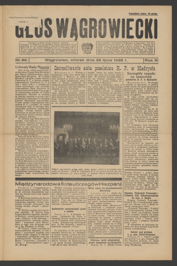 Głos Wągrowiecki. Rok&nbsp;11, 1936, numer&nbsp;86