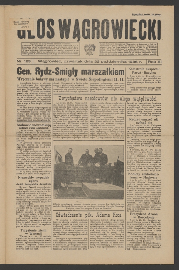 Głos Wągrowiecki. Rok&nbsp;11, 1936, numer&nbsp;123
