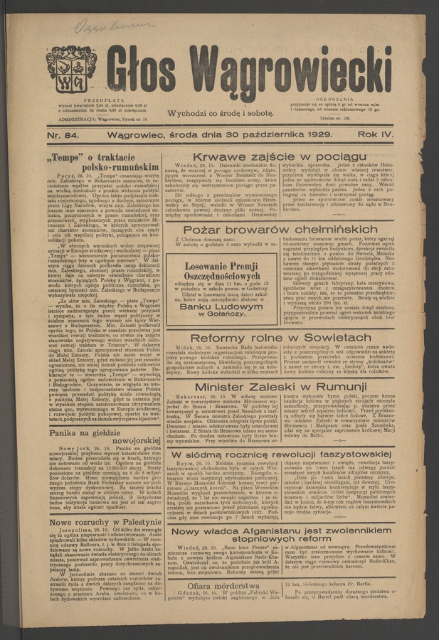 Głos Wągrowiecki. Rok&nbsp;4, 1929, numer&nbsp;84