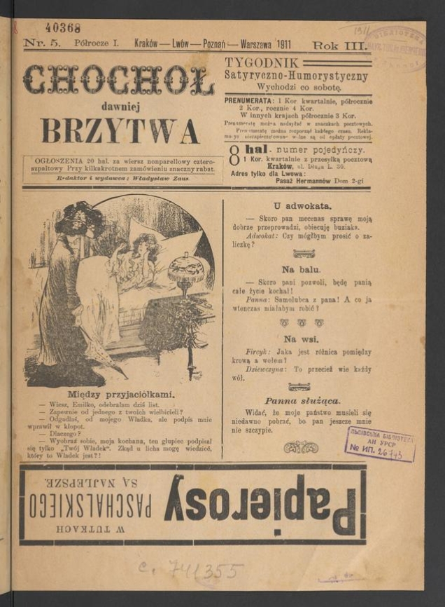 Chochoł dawniej Brzytwa&nbsp;: tygodnik satyryczno-humorystyczny. Rok&nbsp;3, 1911, numer&nbsp;5