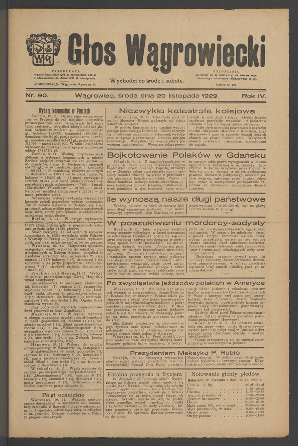 Głos Wągrowiecki. Rok&nbsp;4, 1929, numer&nbsp;90
