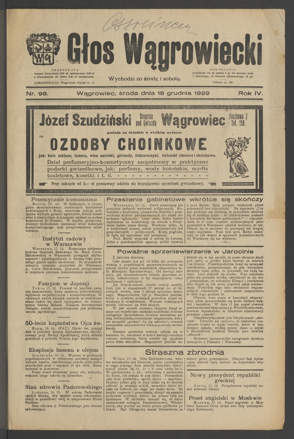 Głos Wągrowiecki. Rok 4, 1929, numer 98