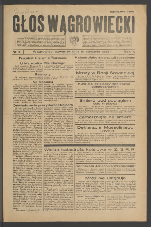Głos Wągrowiecki. Rok&nbsp;10, 1935, numer&nbsp;5