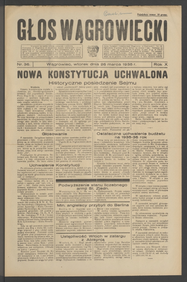 Głos Wągrowiecki. Rok&nbsp;10, 1935, numer&nbsp;36