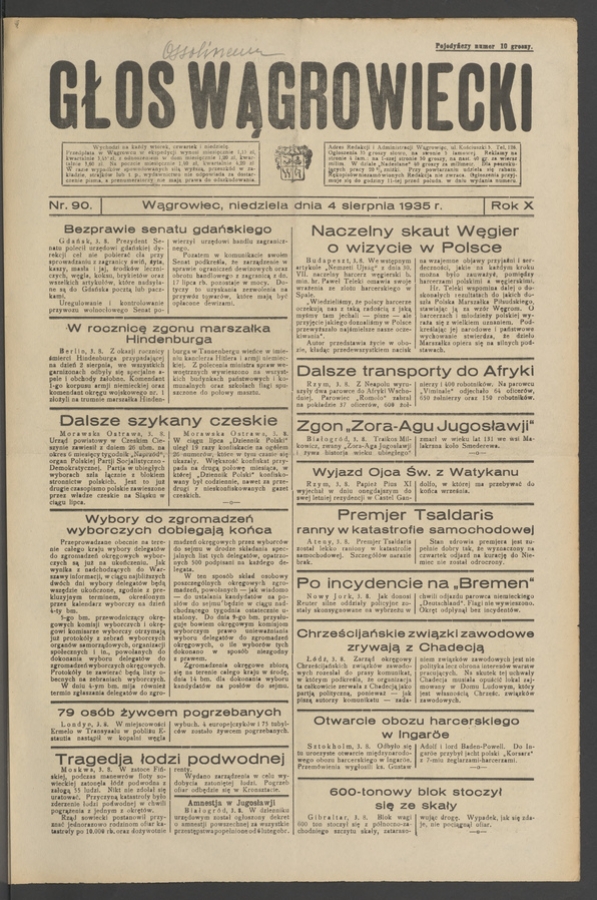 Głos Wągrowiecki. Rok&nbsp;10, 1935, numer&nbsp;90