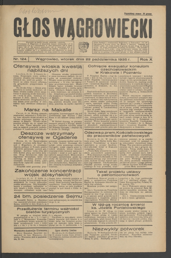 Głos Wągrowiecki. Rok&nbsp;10, 1935, numer&nbsp;124