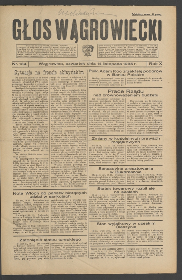 Głos Wągrowiecki. Rok&nbsp;10, 1935, numer&nbsp;134