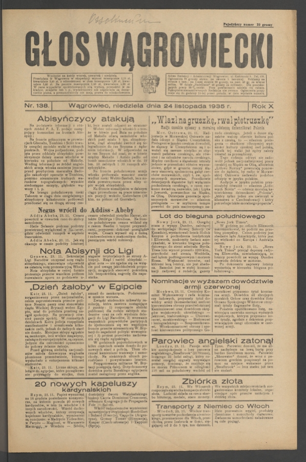 Głos Wągrowiecki. Rok&nbsp;10, 1935, numer&nbsp;138